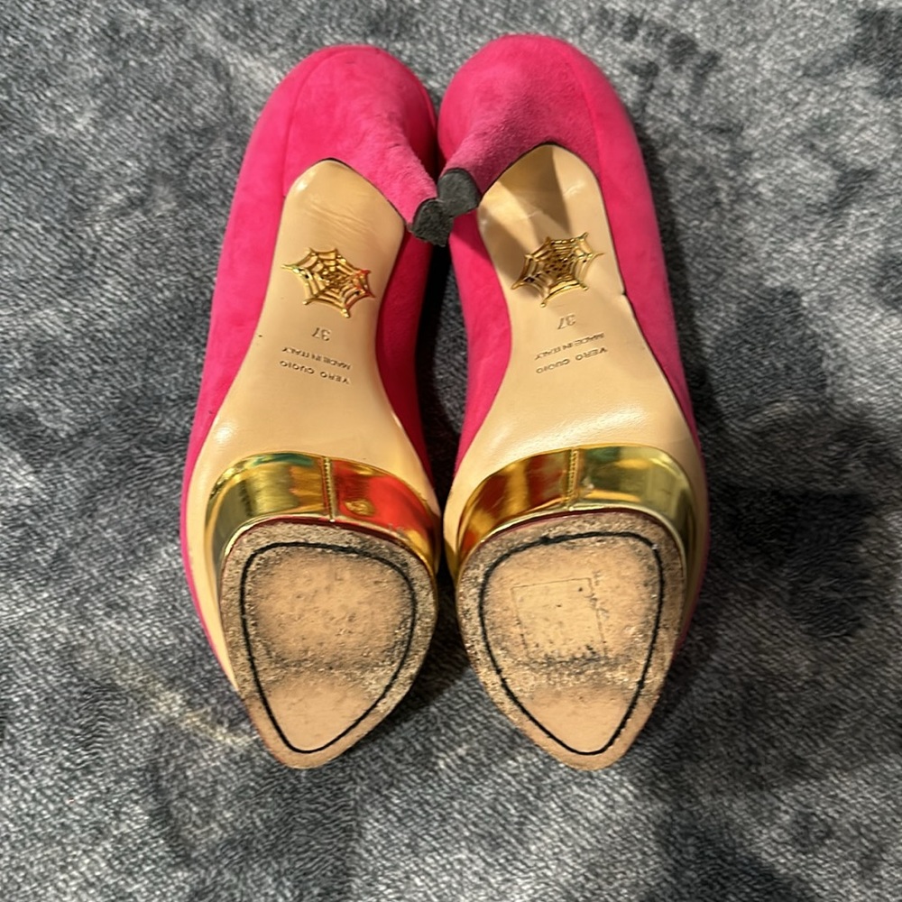 Charlotte Olympia Shoes Size 37 Pink and Gold - Picture 7 of 12